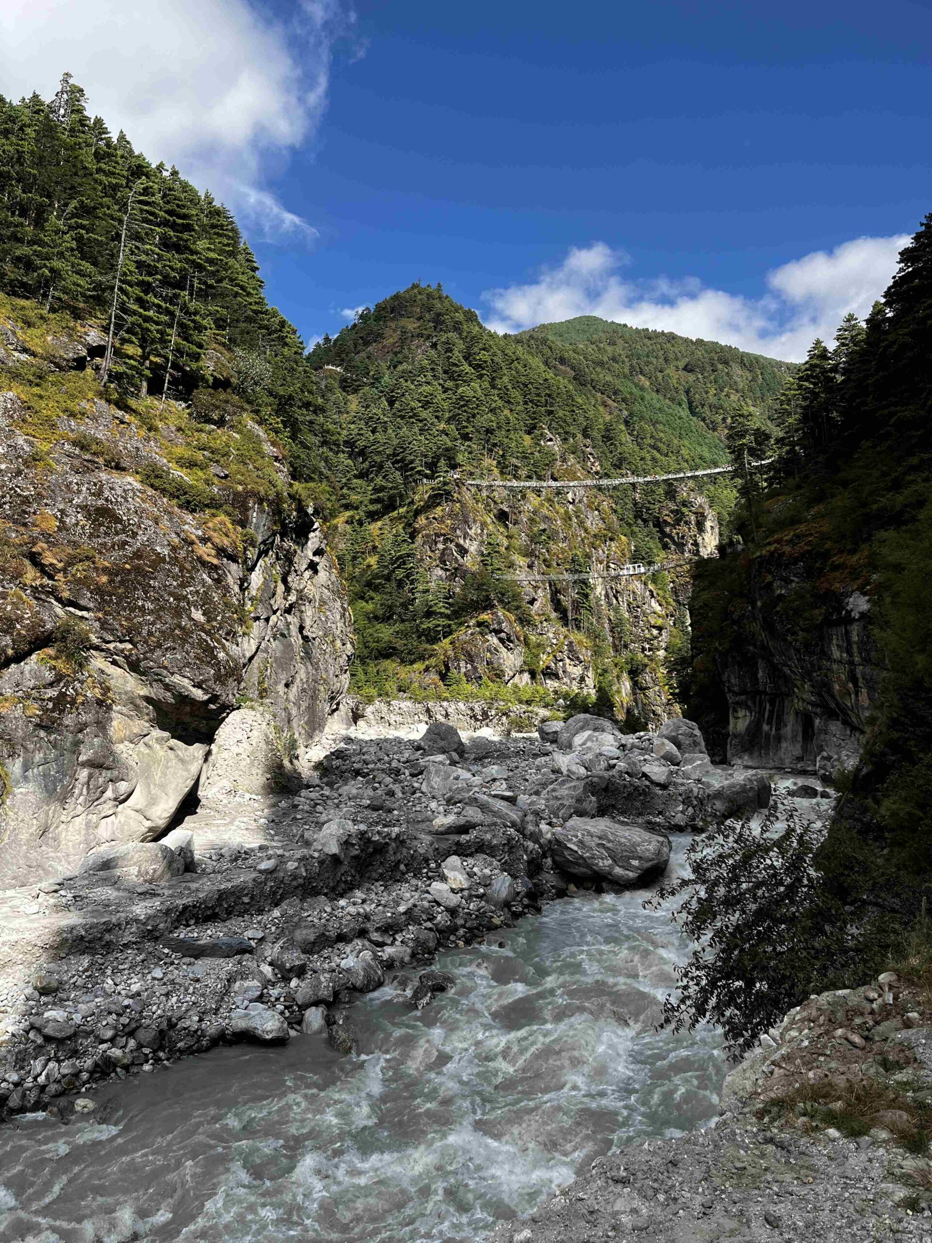 上面是Hilary吊橋，下面的是高空彈跳的地方，下面就是溪谷與大石，超可怕