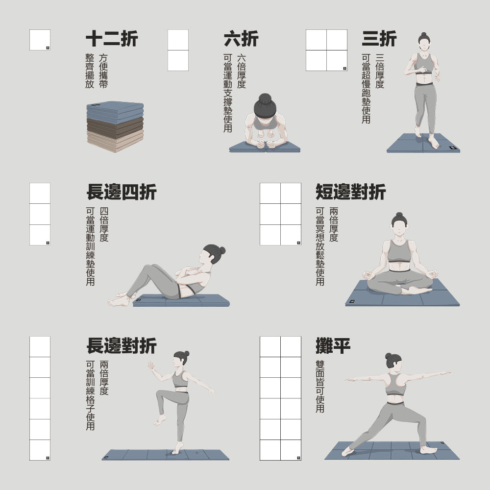QMAT方折疊瑜珈墊6mm開箱|可折疊收納的多功能瑜珈墊,居家旅行都百搭! 7 官網建議的七項折疊方法
