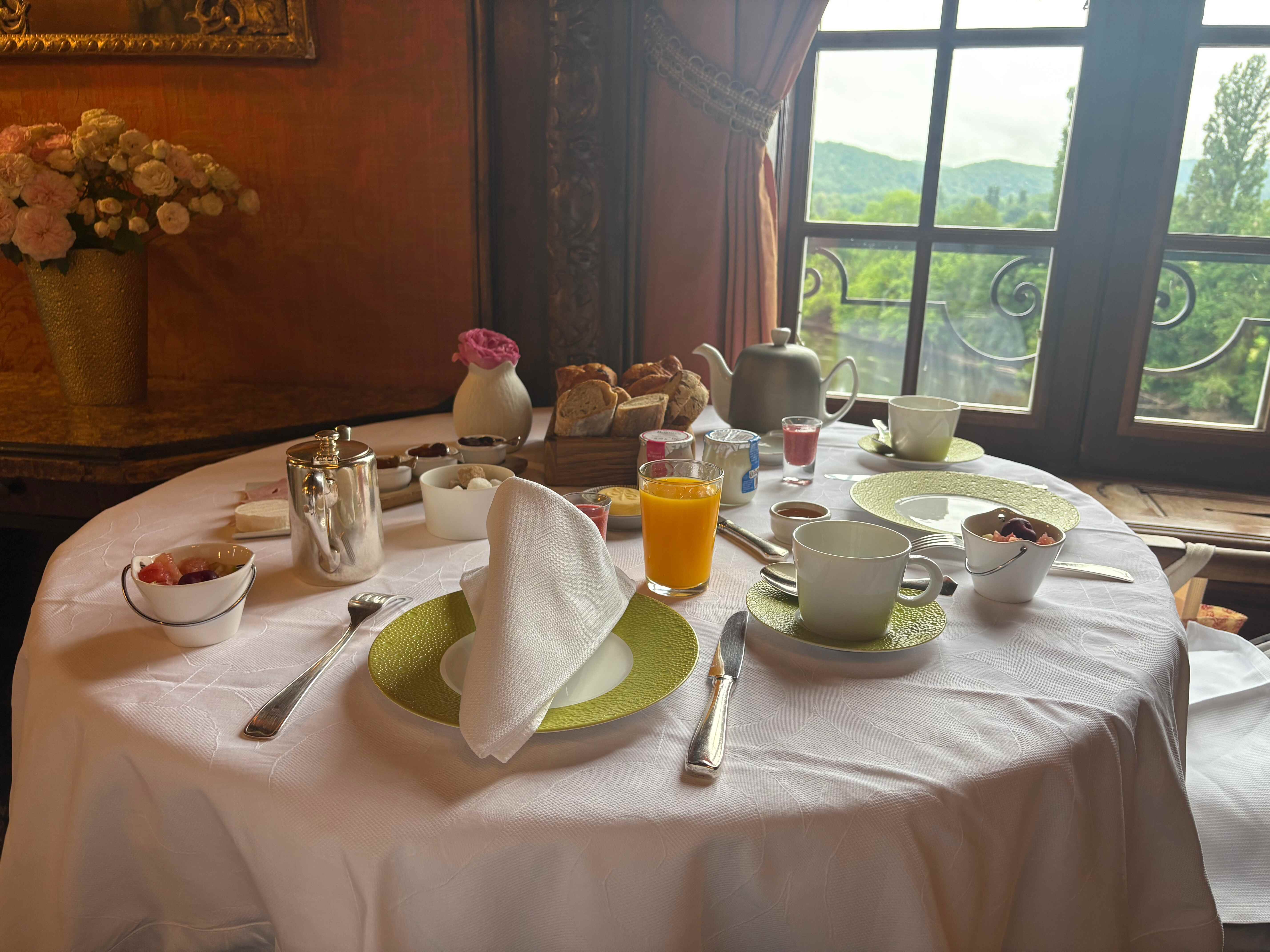 continental breakfast at Château de la Treyne castle hotel Dordogne